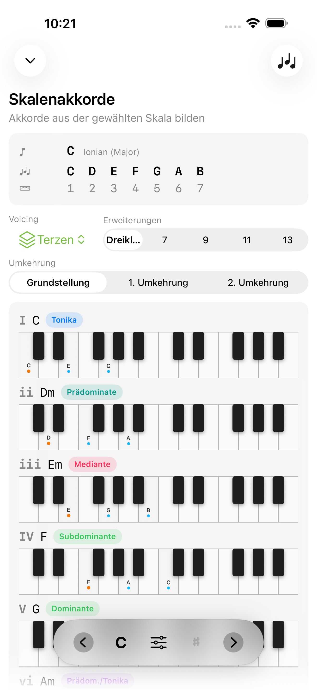 Stufenakkorde-Bildschirm auf iPhone